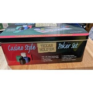 Casino Style Texas Hold' Em Poker Set In Tin Box Pre-Owned all parts included